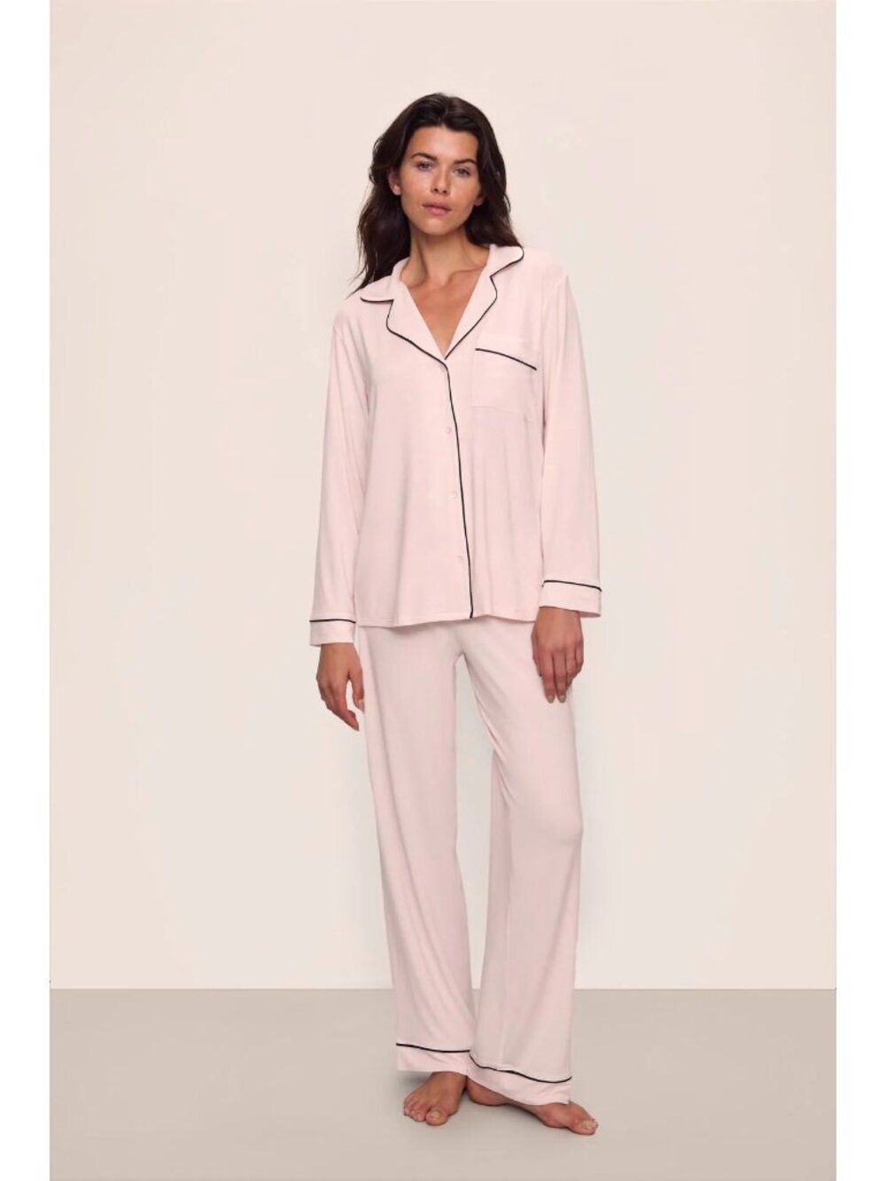 Eberjey Gisele Modal Long PJ Set in Sorbet Pink Black Pajamas Pyjamas SM